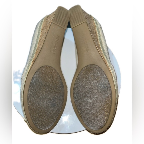 Kohl's Sonoma Life Style Gold Peep Toe Cork Wedge Espidrilles 6.5 MED - Picture 13 of 15